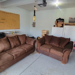 Brown Couches With Glass Table Set