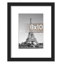 upsimples 8x10 Picture Frame, Display Pictures 5x7 with Mat or 8x10 Without Mat, Wall Hanging Photo Frame, Black, 1 Pack