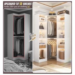 Corner Closet System With 12 Shelves, 40" Large Organizer With 2 Hanging Rods, Versatile 6-Tier Walk-in Closet for Corner Space, White