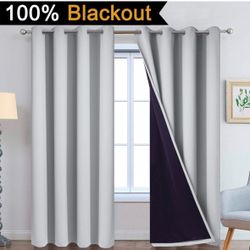 Light Gray Blackout Curtains with Rod & Storage Bin