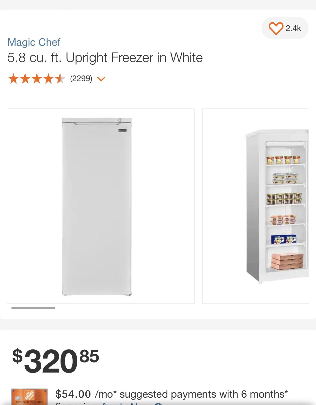 Magic Chef  Upright Freezer in White