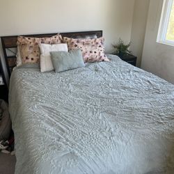 “Queen Bed Frame with Headboard + Bedding – Great Condition”