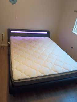 Queen Platform Bed Frame with LED Headboard