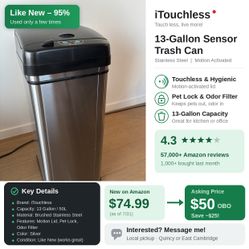 iTouchless 13-Gallon Sensor Trash Can – Like New
