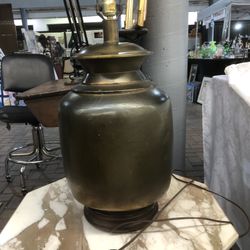 Mid Century Modern Oversized Ginger Jar Brass Table Lamp Hammered Copper