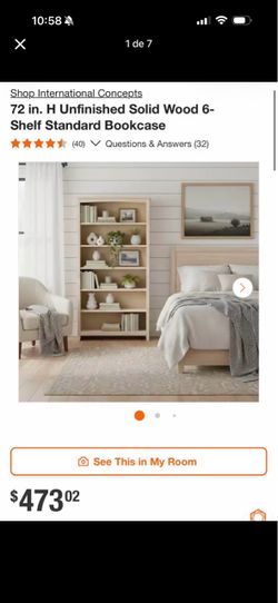 72 in. H Unfinished Solid Wood 6- Shelf Standard Bookcase