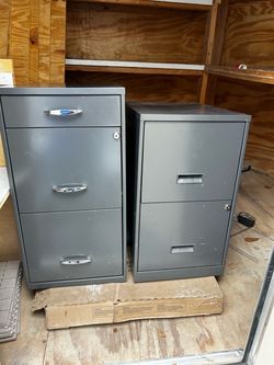 Two Gray Metal Filing Cabinets