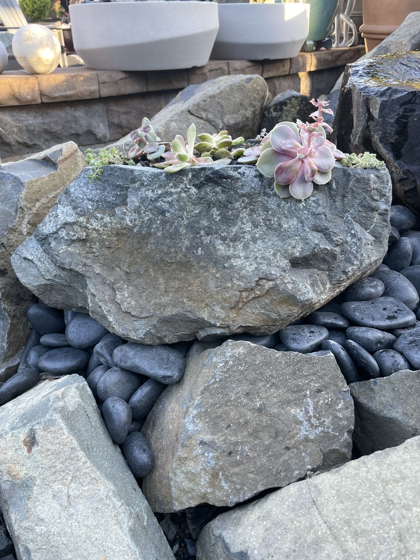 Natural Hand Carved Basalt Stone Succulent Planter