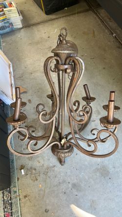 Chandelier Large 6 Light Wrought Iron With Leaf Design Incandescent Luminaire