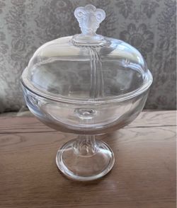 Antique Glass Pedestal Compote Dish with Ram's Head Lid