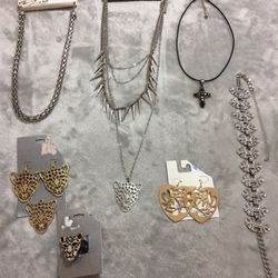4 Necklaces & 2 Pairs Of Earings, 1 Pendant & Leopard Ring (All 8 For $25)