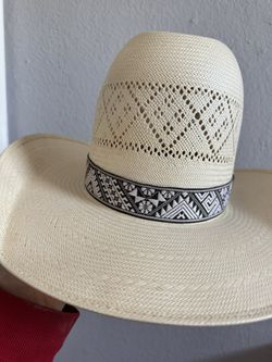 Tall Crown Straw Hat With Hat Band