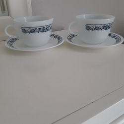 PYREX Glass Coffe Cup W/plate Both Sets $12