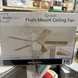 Mainstays 52 inch Hugger Indoor Ceiling Fan with Light Kit, White, 5 Blades, Reverse Airflow