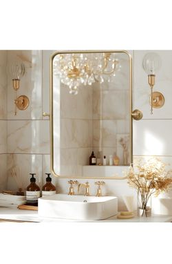 30x40 Gold Pivot Bathroom Mirror Tilting Wall Mount Metal Frame Vanity Mirror