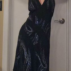 Extra Small / Xs Halter Tie Black Glittery Dress