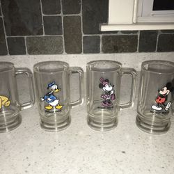 Vintage Disney Clear Glass Mugs + 2 Extra Mugs