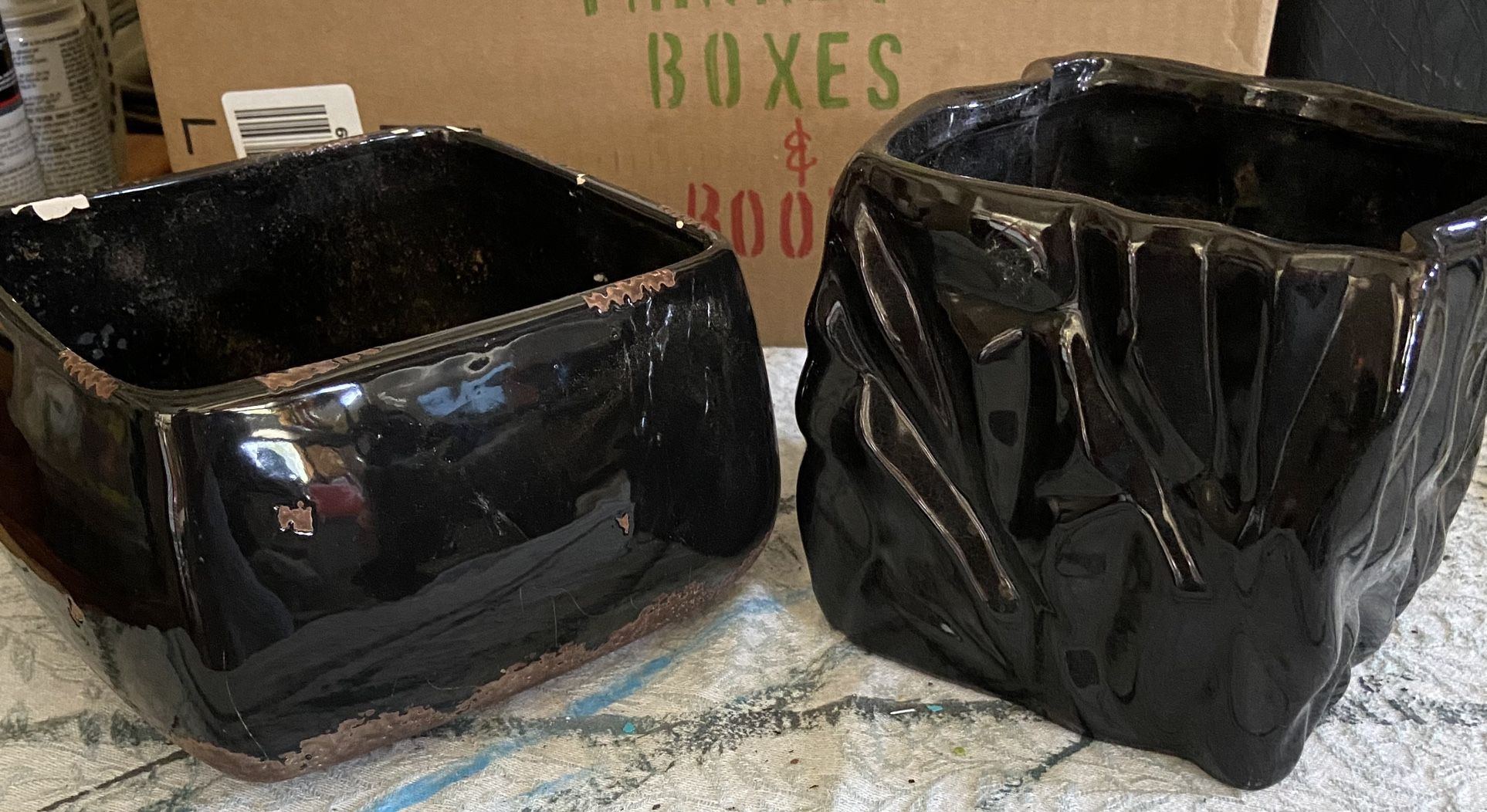 Two Square Black Ceramic Flower Pots!!