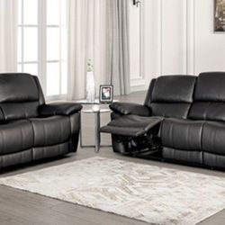 Brand New Black Leather Reclining Sofa & Loveseat 