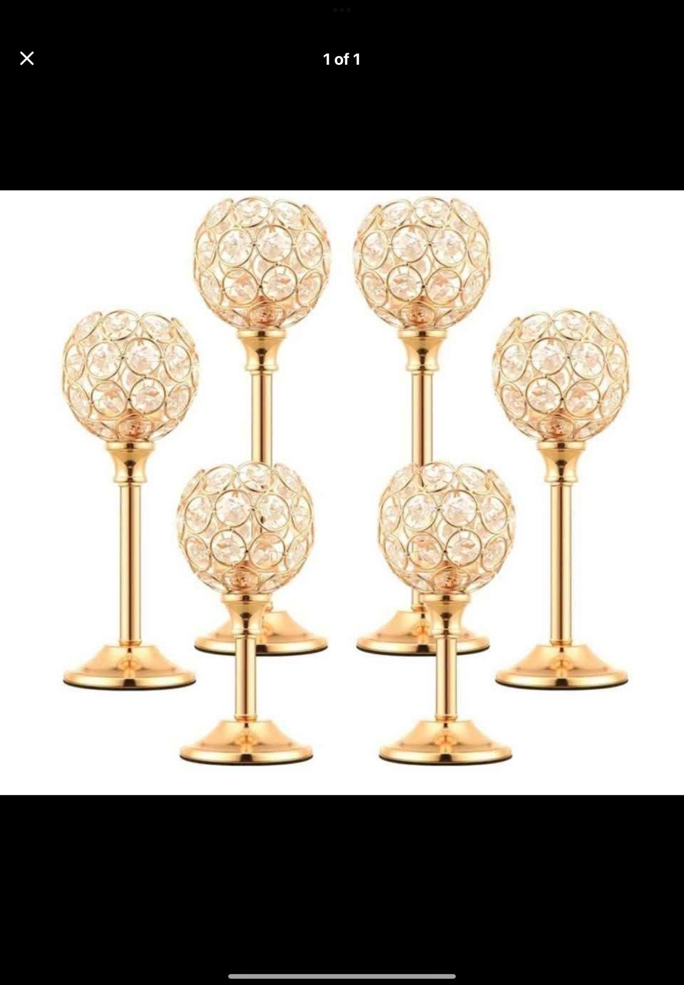 6pcs Set of Elegant European-Style Mini Crystal Candle Holders - Golden Metal with Faceted Spherical Design for Weddings, Hotels, and Romantic Home De