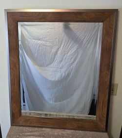 Large Wall Mirror with Wood Grain Frame
