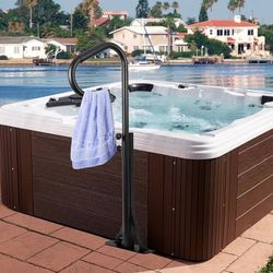 360° Rotatable Hot Tub Handrail with Slide-Under Base – Adjustable Height 28" to 56", 600LB Weight Capacity for Spa Steps – Indoor/Outdoor Use