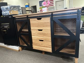 Kitchen Cabinet, Sideboard Buffet Cabinet w/ Sliding Barn Doors & 3 Drawers,47" Wood Storage Cabinet
