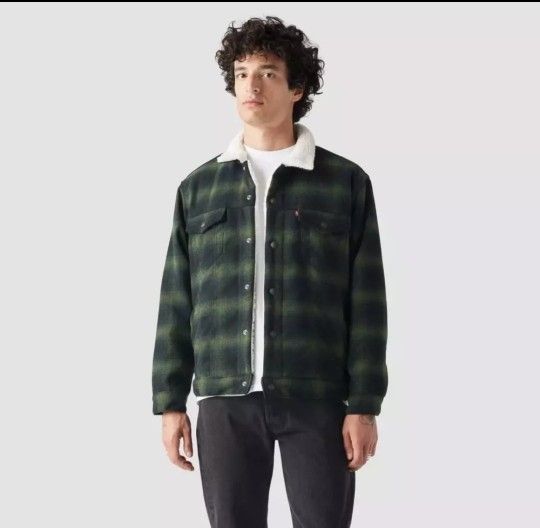 Levi's Men's Relaxed Fit Faux Shearling Trucker Jacket - Scottie Plaid XL