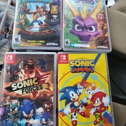 4 Nintendo switch games sonic Forces
Sonic mania 
Crash Bandicoot n sane trilogy
Spyro trilogy