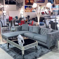 New Grey Velvet Sectional 🎉we finance just $39 down payment 