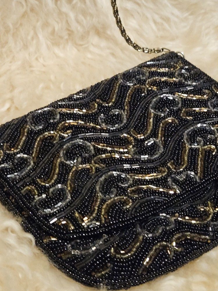 Vintage 1980s Beaded Small Evening Bag Purse