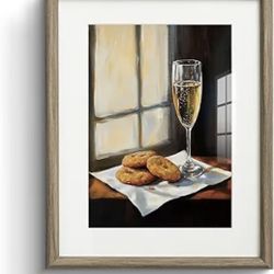 11x14 Inch Champagne & Cookies Wall Art Wood Frame Print NIB Sealed Home Decor