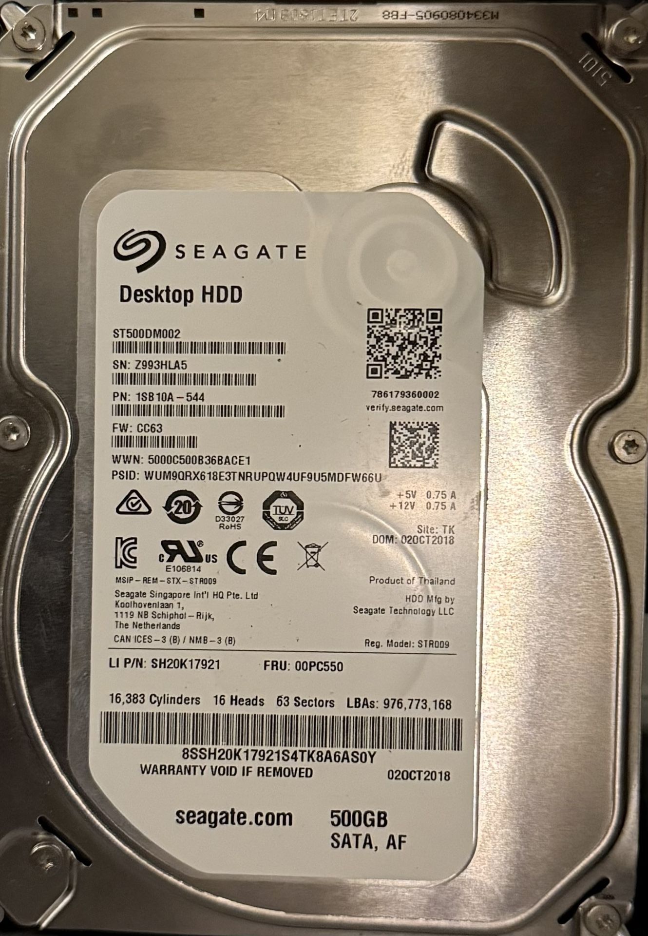 Seagate Hard Drive ST500DM002