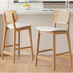 Rattan Counter Height Bar Stools, Set Of 2 Barstools 