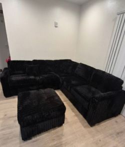 Stunning 4-pc sectional sofa with ottoman fur- like jumbo corduroy