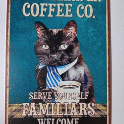 Metal Sign Salem Black Cat Coffee Co. Wall Art Decor Room Aesthetic