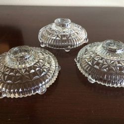 Vintage MCM Anchor Hocking Stars & Bars Footed Candle Holders- Set Of 3