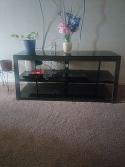 Black Glass and Metal TV Stand