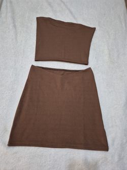 Chocolate Brown 2-Piece Set - Strapless Tube Top & V-Waist Mini Skirt