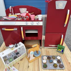 KidKraft kids kitchen oven fridge and melissa & Doug Wooden play food