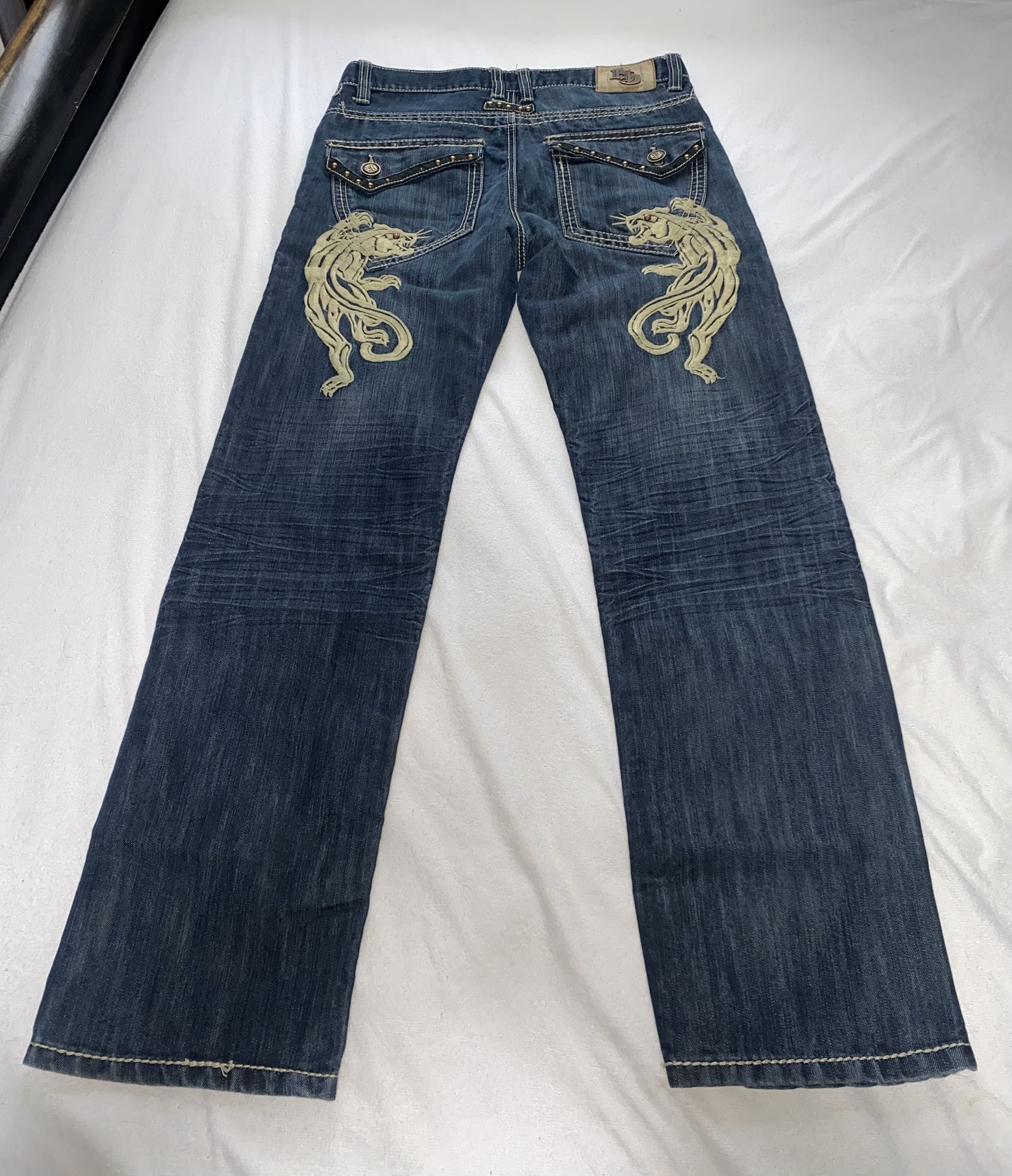 🔥 Epic Hero Puma Jeans 32x32 Embroidered Studded Denim - RARE DESIGN - FAST SHIP!