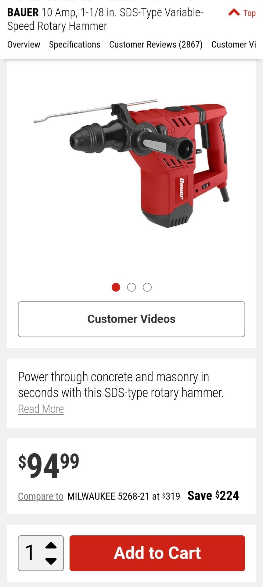 Bauer hammer drill and 2 carbide bits