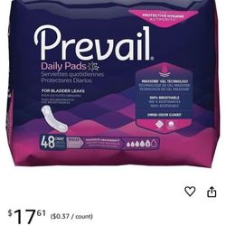 BRAND NEW PACK OF 48 PREVAIL BLADDER PADS