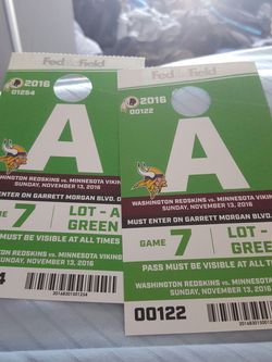 Redskins Vikings Parking Pass Tickets