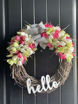 Custom Front Door Tulips Floral Wreath 23”