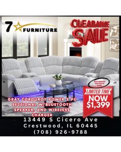 3-piece sectional with Bluetooth speaker, speakers and wireless charging