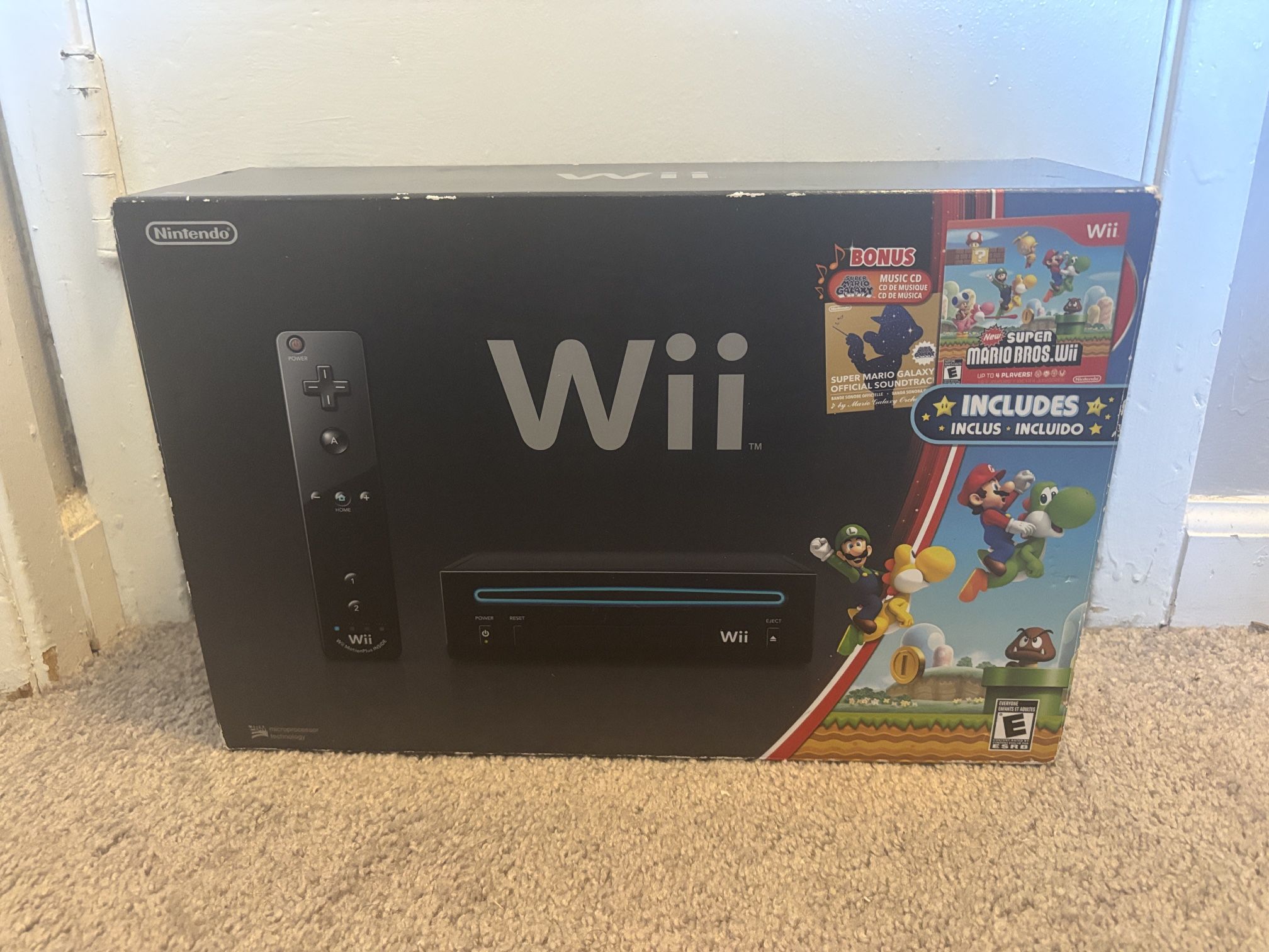 Nintendo Wii Black Holiday Bundle with Super Mario Bros. - New Open Box