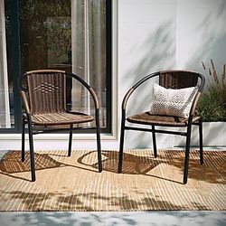 LUXURY BISTRO: Brown or Black Rattan Stack Chairs – 350lb Commercial Grade – Indoor/Outdoor – New 