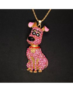 Pink crystal Golden Great Dane Dog Necklace