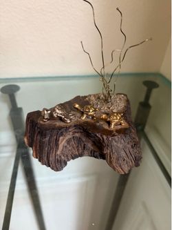 Vintage Mid Century Modern 3 Turtle’s Sculpture on Wood Base MCM
